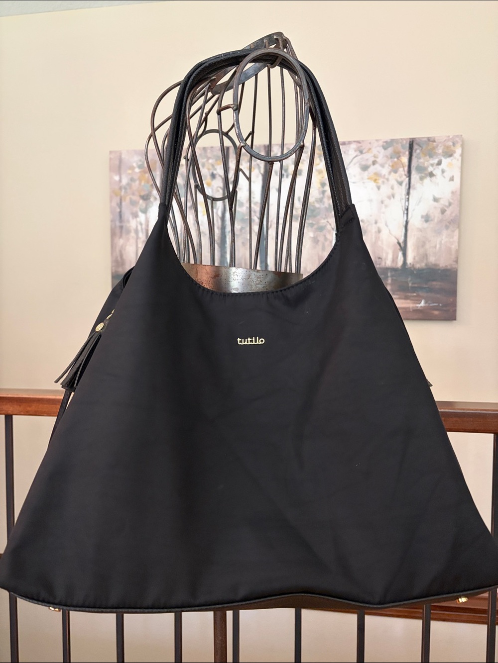Tutilo New York Large Expandable Multi-Pocket Black Shoulder Tote Bag Pouch